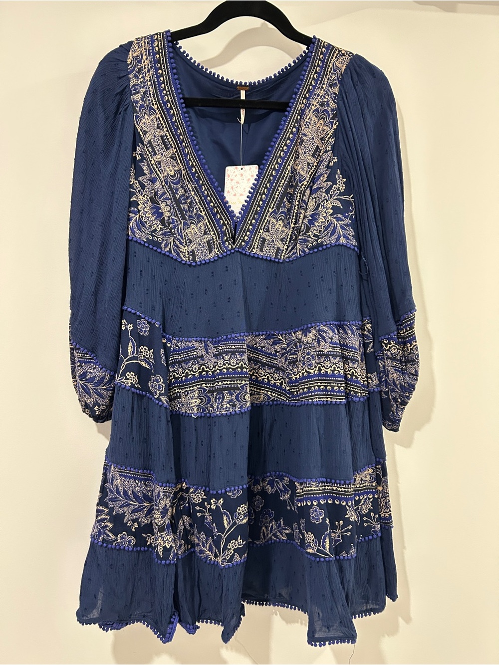 Free People Bohemian V-Neck Midi Dress in Navy Size XS